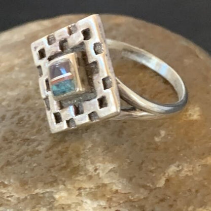 Southwestern Women's Navajo Blue Turquoise Sugilite Inlay Ring | Sz 7.5 | 11283 - Masha USA