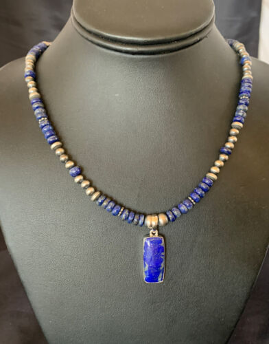 Native American Navajo Blue Lapis Pendant Necklace | Sterling Silver | 12248