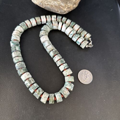 Native American Sterling Silver Necklace | Grey White Jasper Coral | 20" | 14429