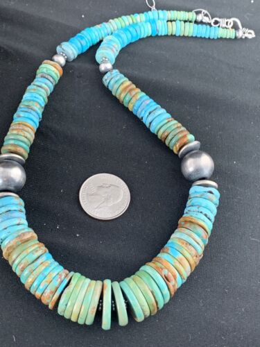 Navajo Sterling Silver Necklace with Southwestern Blue Green Turquoise | 20" | Graduated | Authentic Native American Jewelry