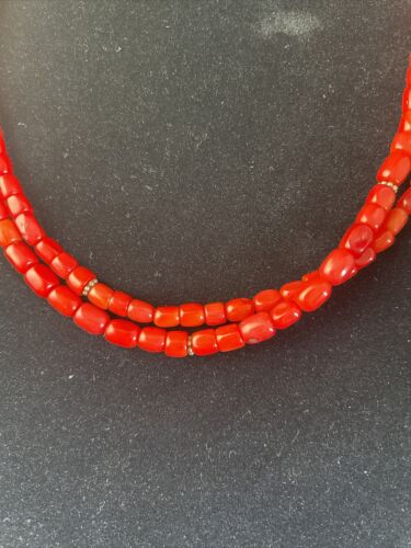 Native American Red Stabilized Coral Heishi Necklace | Sterling Silver | 18" | 1765