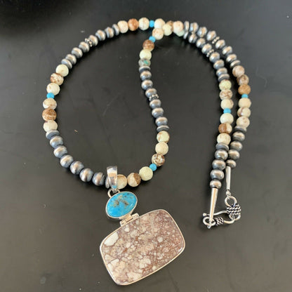 Navajo Multi-Stone Wild Horse Turquoise Necklace Pendant | Sterling Silver | Authentic Native American Handmade | 11375