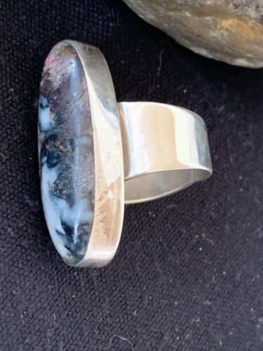 Navajo Men's White Black Cinnabrite Ring | Sterling Silver | Sz 8.5 | Authentic Native American Handmade | 01552
