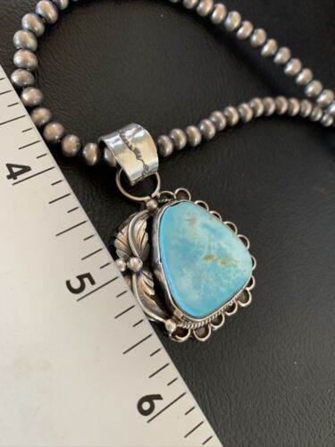 Blue Dry Creek Turquoise Pendant | Navajo Pearl Necklace | Men's Sterling Silver | 12976