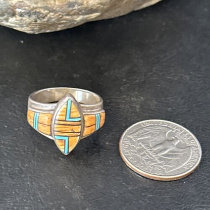 Native American Women's Navajo Blue Turquoise Spiny Oyster Inlay Ring | Sz 9.5 | 14561