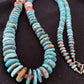 Authentic Native American Navajo Sterling Silver Necklace | Blue Turquoise & Spiny Oyster | 32" | 1672