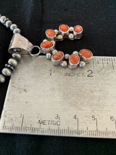Navajo Red Spiny Oyster Naja Pendant | Sterling Silver Pearls | Authentic Native American Handmade | 140
