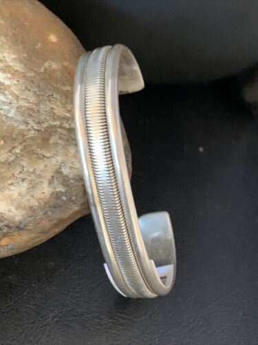 Old Pawn Southwestern Stamped Cuff Bracelet | Navajo Sterling Silver | Authentic Native American Handmade | 13831