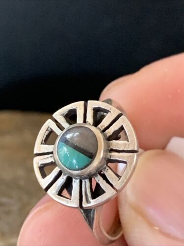 Navajo Women's Inlay Blue Turquoise Ring | Sterling Silver | Sz 6.5 | Authentic Native American Handmade | 1783
