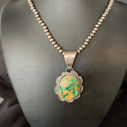 Men's Royston Turquoise Necklace Pendant | Navajo Pearls | Sterling Silver | Authentic Native American Handmade | 14005