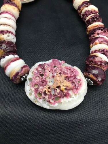 Navajo Purple Spiny Oyster Necklace | Sterling Silver | Authentic Native American Handmade | 20" | 2613