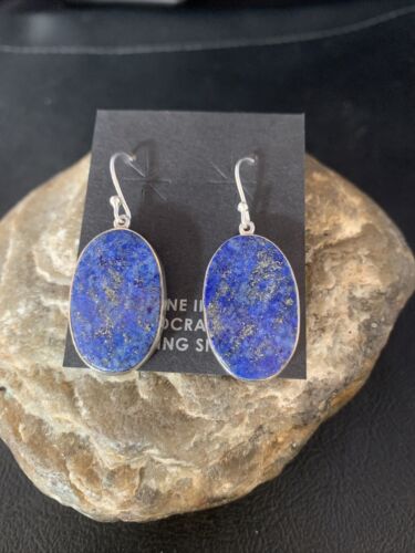 Native Blue Lapis Lazuli Sterling Silver Dangle Drop Earrings 1" 14090