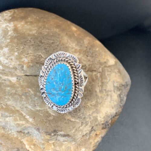 Southwestern Navajo Blue Kingman Turquoise Ring | Sterling Silver | Sz 7 | 12958