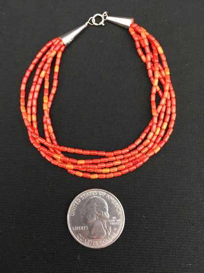 Liquid Silver Women's Red Apple Coral Heishi Bracelet | Sterling Silver | 5-Strand | 7" | 13609