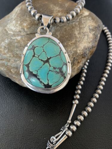 Navajo Blue Spiderweb Turquoise Pendant | Sterling Silver | Authentic Native American Handmade | 10673