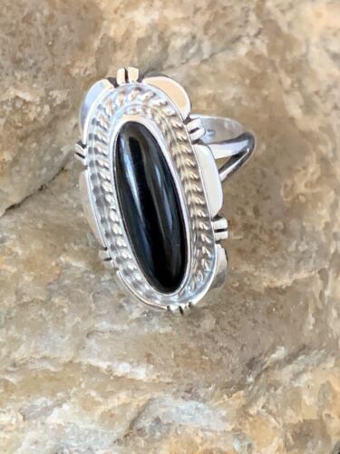 Native American Navajo Handmade Sterling Silver Black Onyx Ring | Sz 6 | 11586