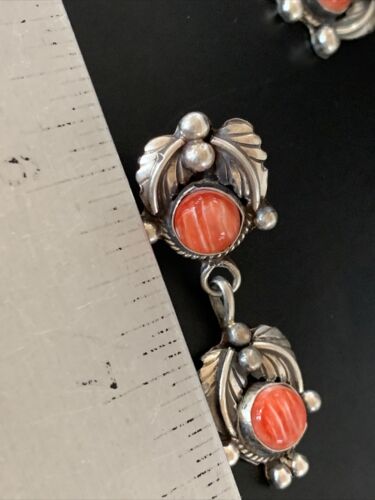 Navajo Red Spiny Oyster Dangle Earrings | Sterling Silver | Authentic Native American Handmade | 2063