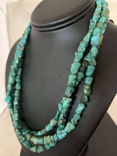 Navajo Green Turquoise Bone Bead Necklace | 3 Strand | Sterling Silver | 01992