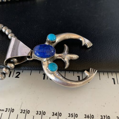 Navajo Blue Lapis Turquoise Pendant Necklace | Authentic Native American Sterling Silver | Naja | 13631