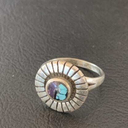 Native American Women's Navajo Blue Turquoise Sugilite Inlay Ring | Sz 5.5 | 11176