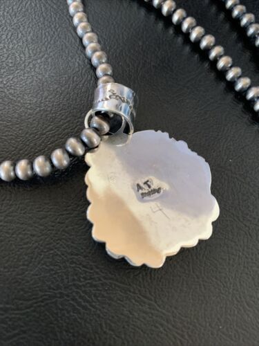 Blue Dry Creek Turquoise Pendant | Navajo Pearl Necklace | Men's Sterling Silver | 12976