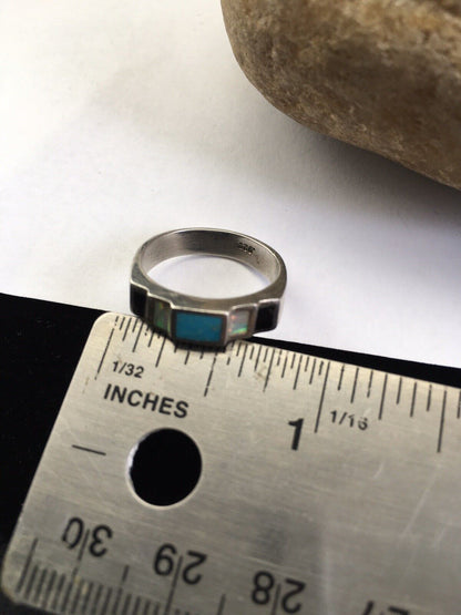Southwestern Navajo Opal & Turquoise Inlay Ring | Sterling Silver | Sz 6 | 01719
