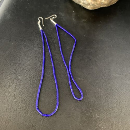 Silver Heishi Beads Blue Lapis Lazuli Earrings | Sterling Silver | 5" | 13506