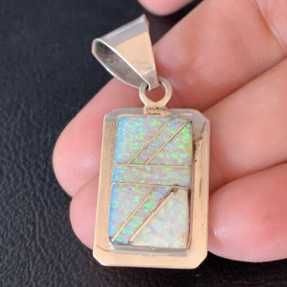 Navajo Sterling Silver White Pink Faux Opal Inlay Pendant | 1.5" | Authentic Native American Handmade | 13555 - Masha USA
