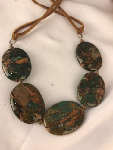 Native Green Turquoise Sterling Silver Necklace Leather Cords Bracelet