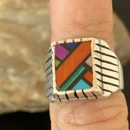 Old Pawn Navajo Blue Turquoise Spiny Inlay Ring | Sterling Silver | Sz 6 | 10380