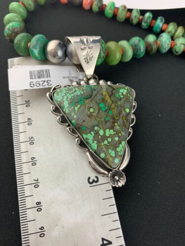Spiderweb Turquoise Pendant | Spiny Beads | Navajo Sterling Necklace 21" | 4723