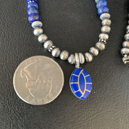 Navajo Blue Lapis Inlay Necklace Pendant | Sterling Silver | Authentic Native American Handmade | 13845