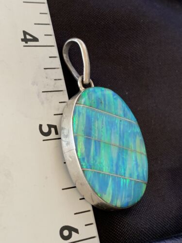 Navajo Blue Opal Inlay Pendant | Sterling Silver | Authentic Native American Handmade | 13142
