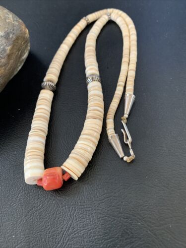 Southwestern Santo Domingo Shell Bead Pendant & Pearls Necklace | Authentic Native American | 20" | 12522 - Masha USA