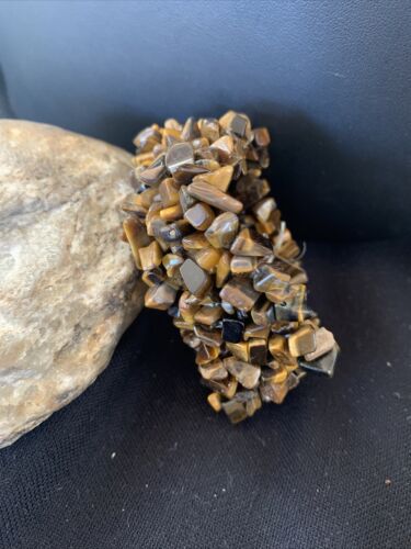 Native American Multi-Stone Bracelet | Tiger's Eye & Coffee Bead | Stretchable | Handmade | 1409