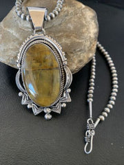 Men's Navajo Pearl Sterling Silver Necklace | Coffee Tiger's Eye Pendant | 11689