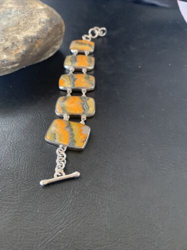 Navajo Bumblebee Jasper 5-Stone Link Bracelet | Sterling Silver | 7.5" | Authentic Native American Handmade | 11654