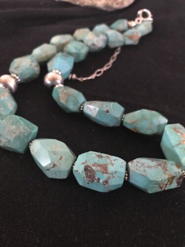 Navajo Turquoise Chunky Bead Faceted Necklace | Sterling Silver | Authentic Native American Handmade | 20" | 3367