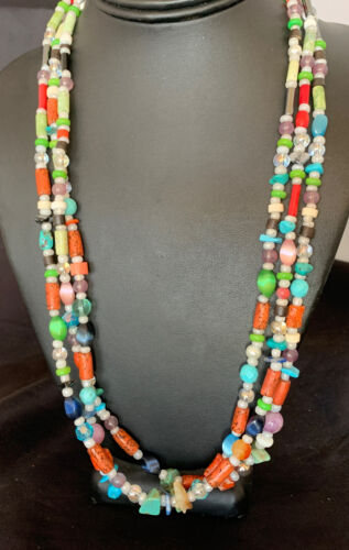 Native American Santo Domingo Pearl Mixed Bead Necklace | 3-Strand | 24" | 11989