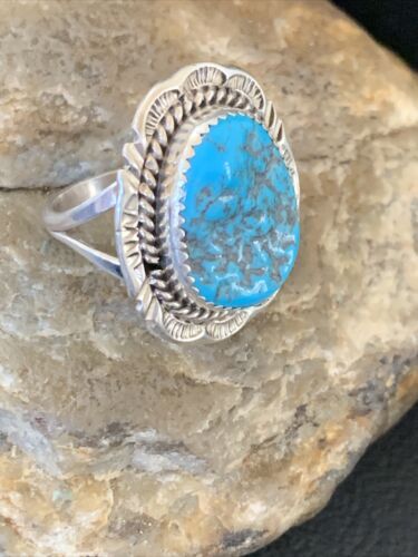 Southwestern Navajo Blue Kingman Turquoise Ring | Sterling Silver | Sz 8 | 12210