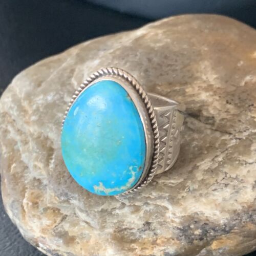 Navajo Blue Kingman Turquoise Ring | Sterling Silver | Sz 12.5 | Authentic Native American Handmade | 11959
