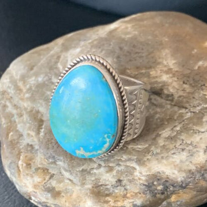 Navajo Blue Kingman Turquoise Ring | Sterling Silver | Sz 12.5 | Authentic Native American Handmade | 11959