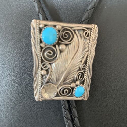 Navajo Blue Kingman Turquoise Bolo Tie | Sterling Silver | Authentic Native American Handmade | 2004