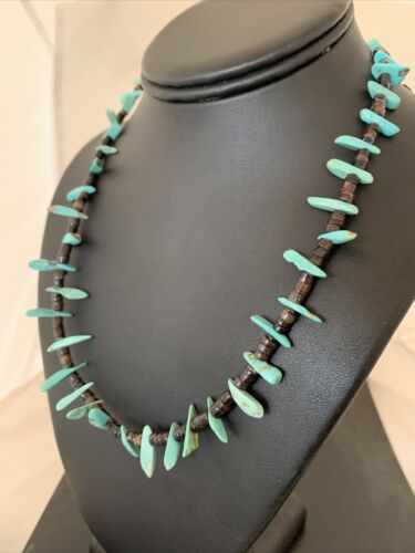Navajo Green Turquoise Shell Bead Necklace | Sterling Silver | 19" | Authentic Native American Handmade | 00788