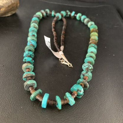 Native American Navajo Turquoise Shell Heishi Bead Necklace | Sterling Silver | 30" | 00762