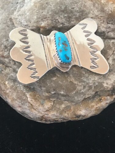 Kingman Turquoise Pin | Navajo Sterling Silver | Authentic Native American | 8666