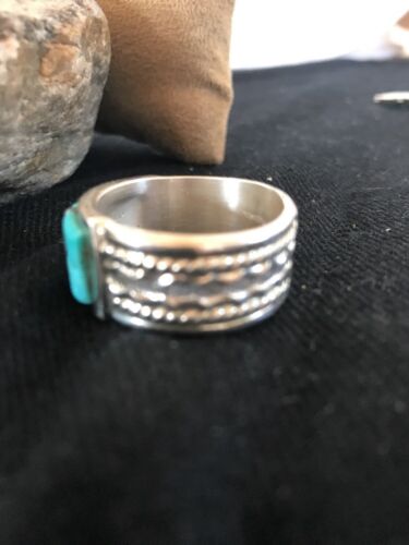 Navajo Turquoise Inlay Sterling Silver Thumb Ring | Sz 14 | Handmade Southwestern