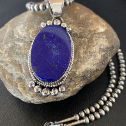 Native American Navajo Blue Lapis Pendant Necklace | Sterling Silver | Authentic Handmade | 11678 - Masha USA