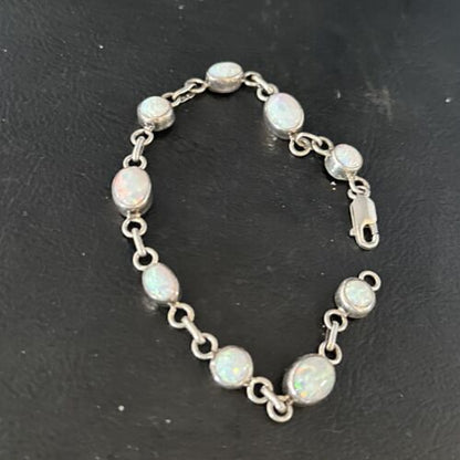 Native American Navajo White Opal Link Bracelet | Sterling Silver | Authentic Handmade | 14648
