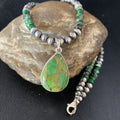Navajo Pearls Green Mojave Turquoise Pendant Necklace | Sterling Silver | Native American Handmade | 13460